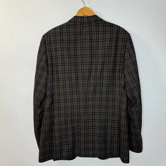 Coppley Esquire Mens Grey Plaid Multi Two Button Wool Blazer Jacket Classic 44T
